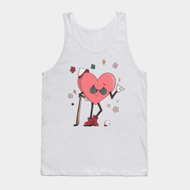 Baseball Heart Shirt, Retro Baseball Valentines Day Tank Top by mcoshop